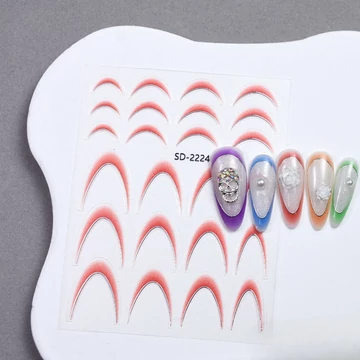 Roniki ombre francia metál mosolyvonal matrica - piros, öntapadó - 24db