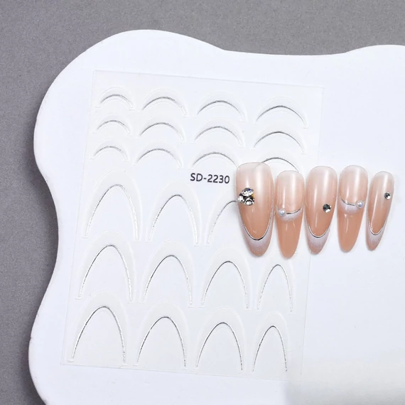 Roniki ombre francia metál mosolyvonal matrica - fehér, öntapadó - 24db