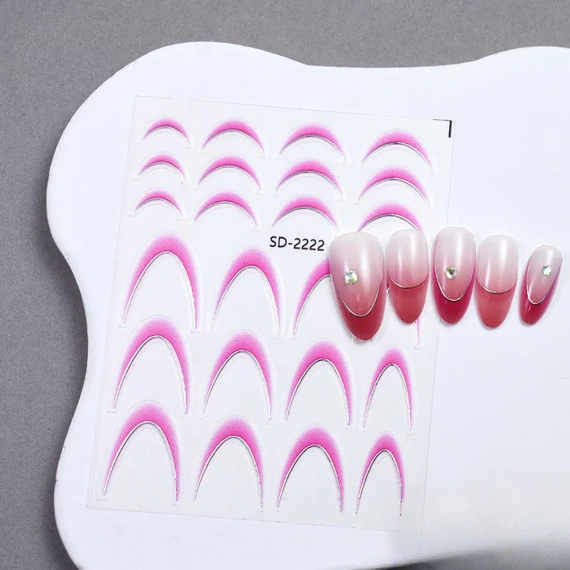Roniki ombre francia metál mosolyvonal matrica - pink, öntapadó - 24db
