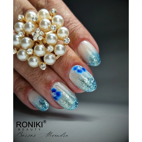 Roniki Platinum diamond széria TPO free - 10 csillámos ciánkék gél lakk